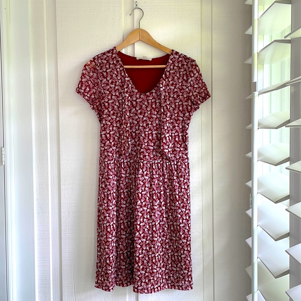 ESPRIT Berry Red and White Floral Mini Dress